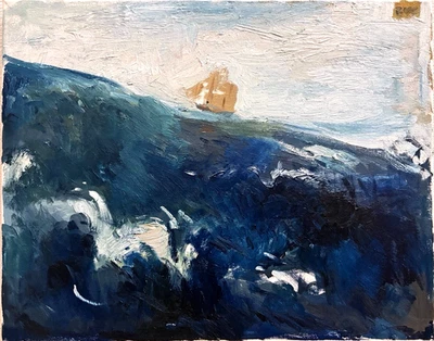 Gloucester Paisaje Marino Náutico Moderno Americana 16”x20” Surrealista Óleo Sobre Lienzo Foto 1 de 3