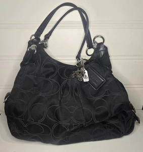 Coach Maggie Mia Signature Black Canvas Leather Trim Shoulder Bag H1073-16153 - Picture 1 of 13
