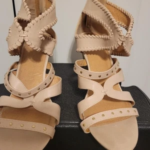 Women's Size 10 Nude Studded Wedge Heel Zip Back - Picture 1 of 4
