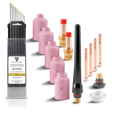 TIG Gaz Lens Accessoires Kit 24 pcs Torche STAHLWERK WP SR Binzel 17 18 26 - Photo 1/4