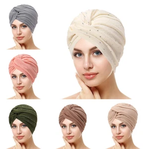 Knot Pleated Hats Women Hijab Turban Cancer Chemo Islamic Beanie Indian Muslim - Picture 1 of 25
