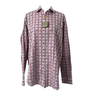 Thomas Dean Hemd Herren Large Rot Blau Button-Down Designer Bestickt - Bild 1 von 14