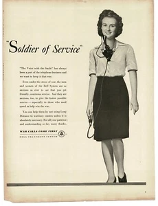 1943 Bell Telephone Operator Pretty Woman Soldier Of Service WWII Print Ad - Picture 1 of 1