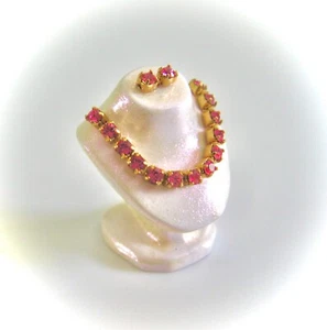 dollhouse doll house miniature WHITE JEWELRY BUST PINK ROSE NECKLACE EARRING - Picture 1 of 2