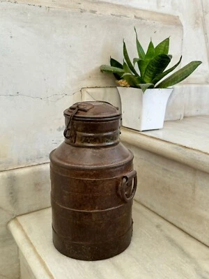 Старинный железный металлический контейнер для молока горшок оригинальный старый ручной работы - Изображение 1 из 4