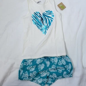 Crazy 8 Girls White & Teal Zebra Print Heart Shorts & Tank Top Outfit Set 5T New - Picture 1 of 11