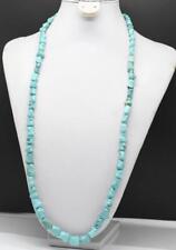 Vtg Chinese Export  Antique Turquoise Bead Nugget Necklace 28.75" Silver Clasp