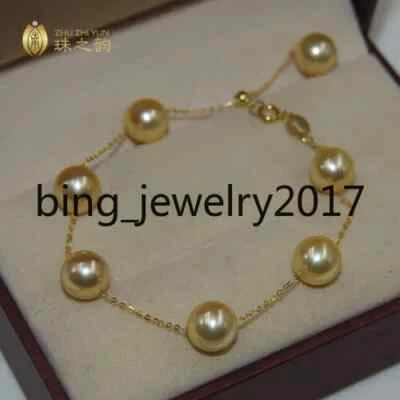 AAA+ 8mm 18k 7.5-8" Gorgeous natural south sea golden round pearl bracelet - Image 1 of 4
