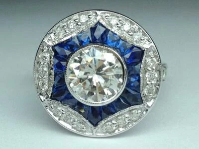 Alianza para mujer Halo Art Deco zafiro azul y circonita cúbica 1,50 quilates en plata 935 Foto 1 de 4