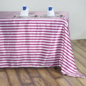 Fuchsia White Striped 60x102" RECTANGLE Satin TABLECLOTH Wedding Party Home SALE - Picture 1 of 4