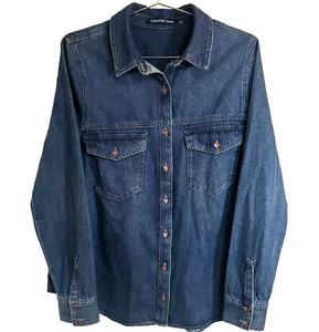 Calvin Klein Jeans Denim Shirt Brass Button Sz M - Picture 1 of 6