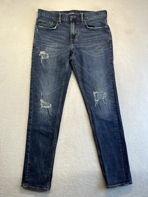 Old Navy Jeans Men 32x34 Blue Slim Straight Distressed Whiskered Dark Denim Pant - Image 1 of 4