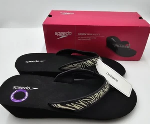 Speedos wedge flip flops black zebra size 10 women’s shoes - Picture 1 of 11