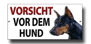CUIDADO DELANTE PERRO SIGNO METAL. CUIDADO CON EL PERRO EN ALEMÁN. LETRERO DOBERMAN - Imagen 1 de 1