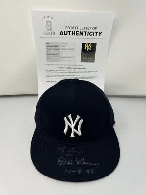 Sombrero Beckett Firmado Yogi Berra Don Larsen Colección Diamante Yankees de Nueva York Certificado de Autenticidad Foto 1 de 4