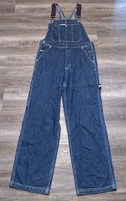 Macacão jeans vintage anos 90 Y2K Tommy Hilfiger tamanho médio alças hip hop - Imagem 1 de 4
