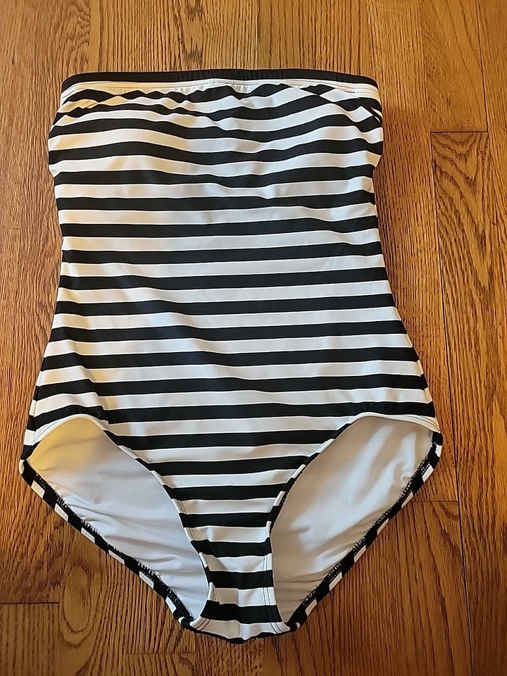 Traje de baño KATE SPADE NY de una pieza a rayas sin tirantes negro/blanco para mujer talla S  Foto 1 de 4