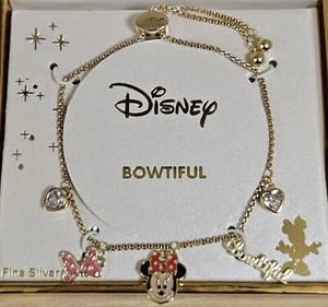 DISNEY MINNIE MOUSE BOWTIFUL CHARMS FINE SILVER PLATED GOLD BRACELET - Picture 1 of 9