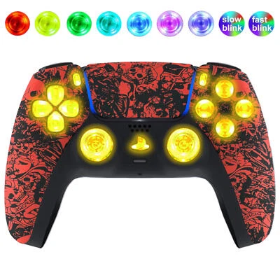 Red Skulls Silent Modz LED Light-Up Buttons Wireless Custom Controller for PS5 - Image 1 of 2