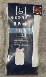 George Men's A-Shirts, 6-Pack, White, Size MED (38-40) New In Package - Picture 1 of 2