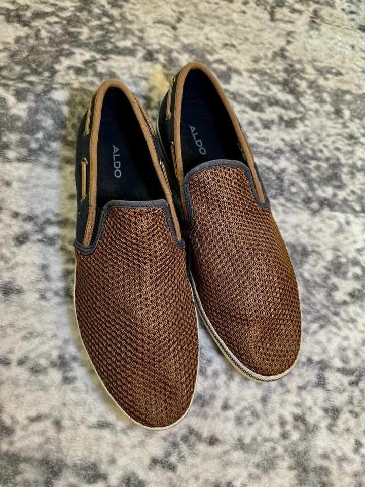 Mocasines informales sin cordones Aldo para hombre - malla marrón y lona azul marino - talla (9,5) Foto 1 de 3