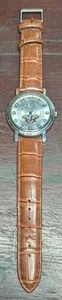Vintage Mens Geneva Chrongraph Platinum Wrist Watch No. 7779, New Battery - Picture 1 of 10