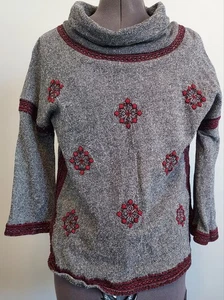 Lucky Lotus Lucky Brand Pullover Wasserfallausschnitt Oberteil Shirt - grau bestickt Medium - Bild 1 von 19