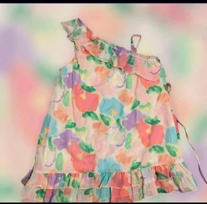 JUSTICE Girls sz Large Tory Pastel floral Spaghetti Strap Ruffled Top shirt - Picture 1 of 5