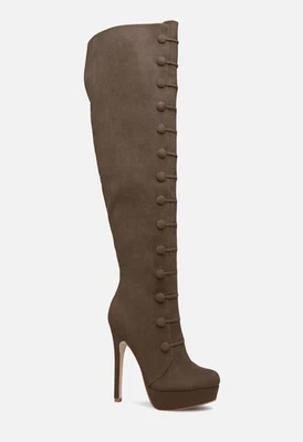 Addilyn by SHOEDAZZLE, Olive faux suede Military Dominatrix OTK boots, SZ 7.5 - Image 1 of 4