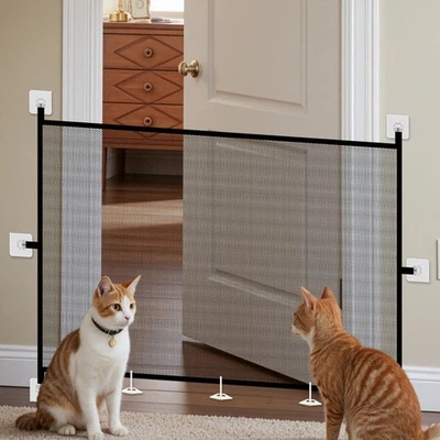 Pet Dog Isolation Mesh No Drilling Kid Baby Stair Room Barrier Foldable Portable - Image 1 of 4