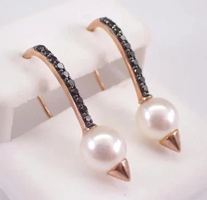 3.10Ct Round Cut Genuine White Pearl Drop/Dangle Earrings 14k Rose Gold Plated - Picture 1 of 6