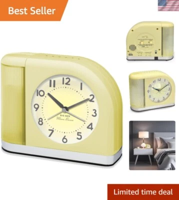 Round Yellow Vintage Alarm Clock with USB and Lighted Display – 1950s Style - Image 1 of 4