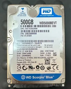 🔥 WESTERN DIGITAL WD SCORPIO BLUE 500GB 2.5" SATA 5400RPM HARD DISK HDD 🔥 - Picture 1 of 1