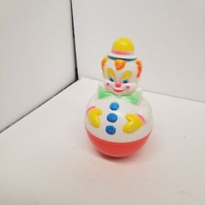 Vintage 1977 Sanitoy Roly Poly Wobble Clown Toy Figurine, Colorful Design
