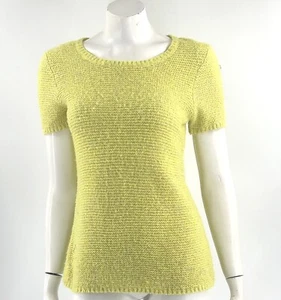 Gap Womens Sweater Size Small Neon Yellow Short Sleeve Tie Back Neck Pullover - Picture 1 of 5