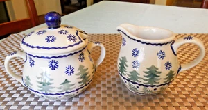 Polish Pottery Sugar Bowl and Creamer - Picture 1 of 5