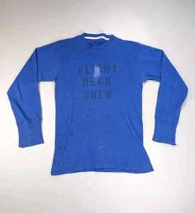 Vintage USN Navy Flight Deck Crew Shirt Stenciled US Military Blue L Slim - Picture 1 of 24
