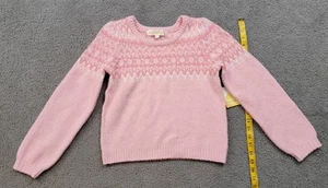 Sugar Moon Kids Fair Isle Sweater L (10-12) Pink & White Wool Blend - Picture 1 of 3