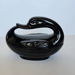 Vintage Fitz & Floyd FF Ceramic Black Swan Goose Duck Covered Dish Trinket Candy - Picture 1 of 10
