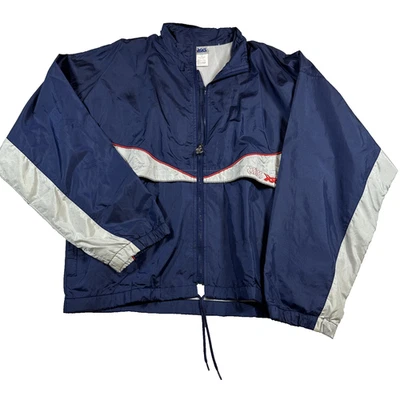 Vintage ASICS Windbreaker Jacket Medium Navy Silver Retro - Image 1 of 4