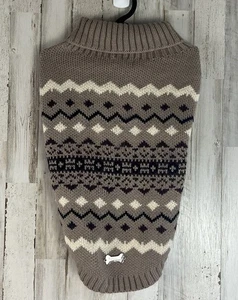 Barkley & Finn Dog Sweater Turtleneck Taupe Fair Isle Winter Holiday Size Large - Picture 1 of 5
