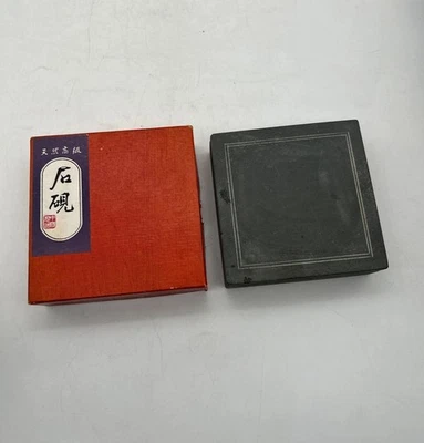 Винтажная керамическая глиняная китайская чернильная коробка 3,5 x 3,5 дюйма с оригинальной коробкой - Изображение 1 из 4