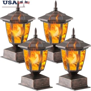 Solar Post Lights 4 Pack Outdoor Flickering Flame LED Waterproof Decor New - Picture 1 of 8