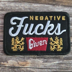 Negative Fcks Given Funny  Beer Biker Punk Embroidered Iron on Patch - Picture 1 of 2