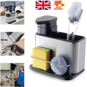 Kitchen Sink Caddy Organiser With Pump Liquid Soap Dispenser Sponge Brush Holder - Picture 1 of 9