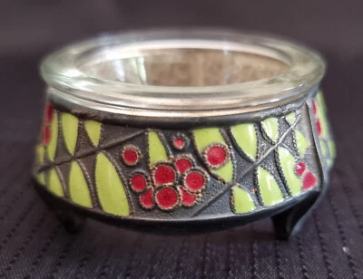 Vintage Russia USSR Silver Plated Enamel Salt Cellar With Glass Insert - Image 1 of 4