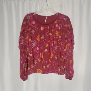 Free People Tops Free People Top Maroon Red Floral Pink Large L - Picture 1 of 6