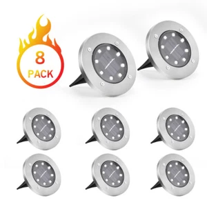 Outdoor In Ground Solar LED Light-Buried Lamp Disk Lawn Pathway Garden Yard 8pcs - Picture 1 of 8
