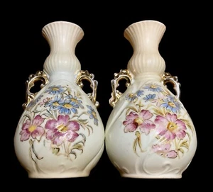 Antike handbemalte österreichische Vase 8"" Elfenbein mit Blumen siehe Fotos & lesen - Bild 1 von 15