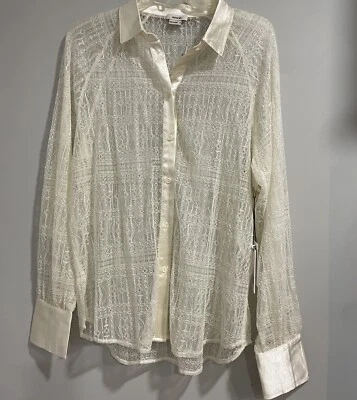 Camisa de Encaje JASON WU Transparente Manga Larga M Cuello Abotonado Blusa Blanca Marfil Nueva con Etiquetas Foto 1 de 4